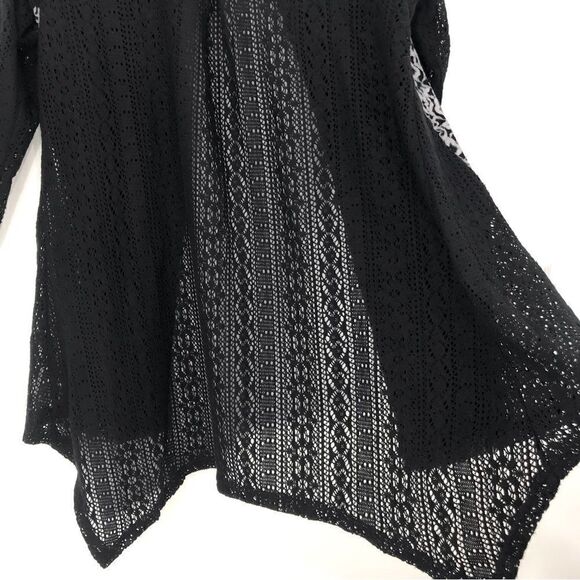A’reve Gray Black Felted Wool Floral Lace Panel Long Sleeve Tunic Cardigan - Picture 9 of 16